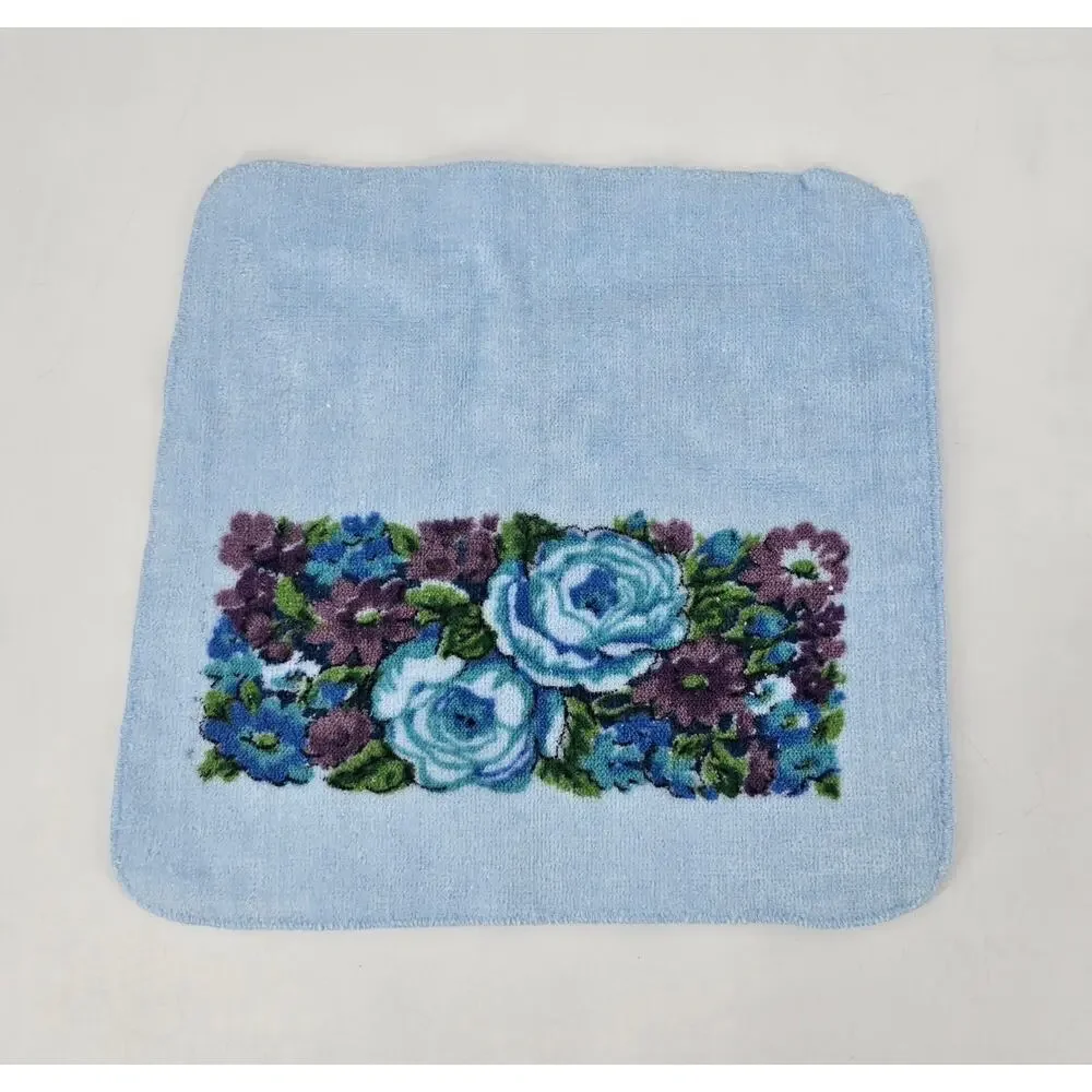 Vintage Lady Pepperell Blue Floral Towel Set 3pc Bath Plush Cotton Cottagecore